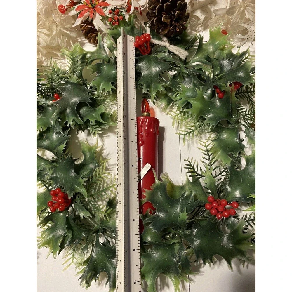 Vintage Christmas Lot Candle Wreath Ring Holly Berries Evergreen Crafting Decor